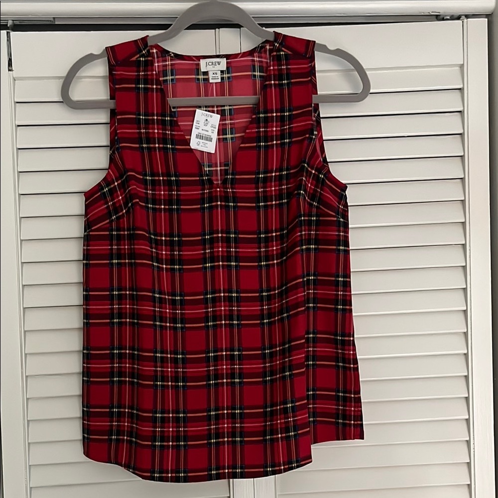 J. Crew Women's Red Plaid Sleeveless Top
